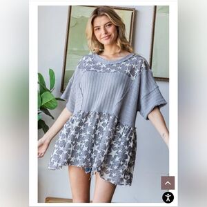 NEW!!! Oli And Hali Gray Star Patterned Knit Top With Pockets, Sz Large